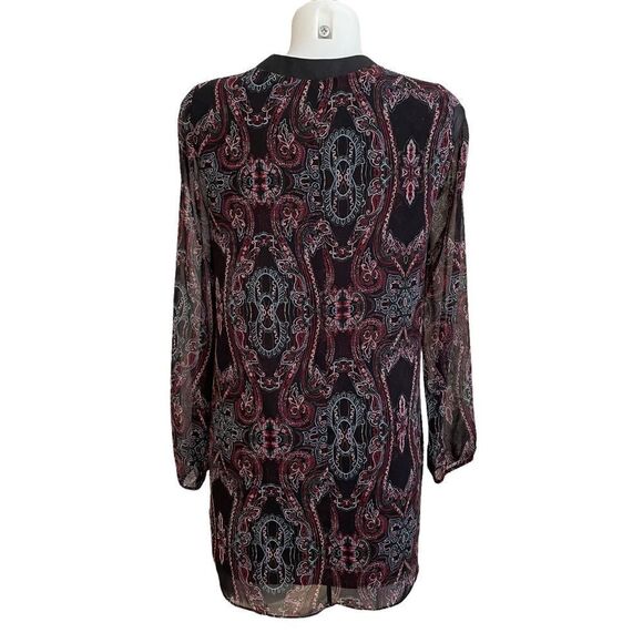 BCBGENERATION Longsleeve chiffon lace front v neck tunic/ dress black paisley XS - Picture 3 of 11